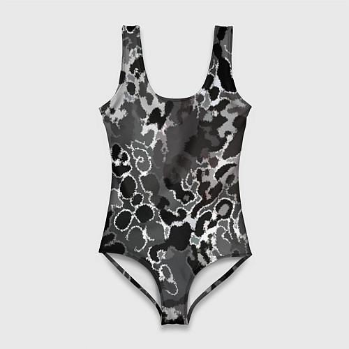 Женский купальник-боди Чёрно-серый абстракция / 3D-принт – фото 1