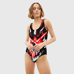 Купальник-боди 3D женский Абстрактный белый череп и красные полосы, цвет: 3D-принт — фото 2