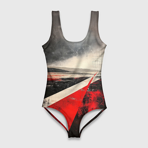 Женский купальник-боди Футуристичный пейзаж в ретро стиле / 3D-принт – фото 1
