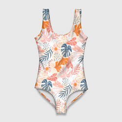 Купальник-боди 3D женский Паттерн узор листьев, цвет: 3D-принт