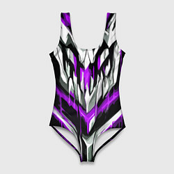 Купальник-боди 3D женский Фиолетово-белые ломаные клыки, цвет: 3D-принт