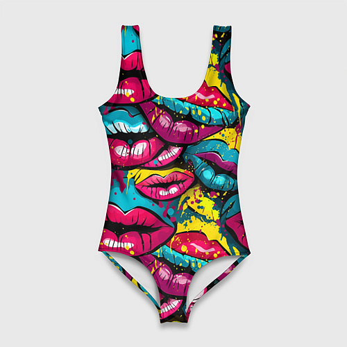 Женский купальник-боди Граффити губы женские с блеском / 3D-принт – фото 1