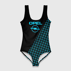 Купальник-боди 3D женский Opel чёрно-голубой шахматка, цвет: 3D-принт