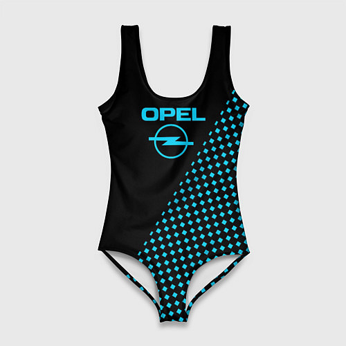 Женский купальник-боди Opel чёрно-голубой шахматка / 3D-принт – фото 1