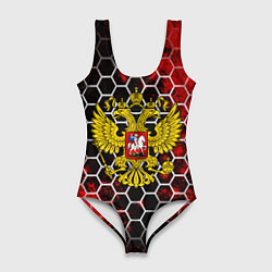 Женский купальник-боди Герб РФ краски броня