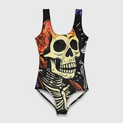 Женский купальник-боди Мексиканский скелет в пиджаке на кладбище