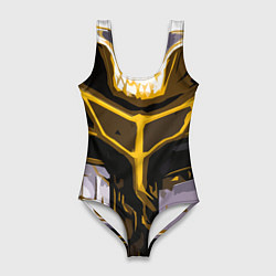 Купальник-боди 3D женский Yellow stripes on a black and white background, цвет: 3D-принт