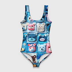 Купальник-боди 3D женский Пэчворк с мишками, цвет: 3D-принт