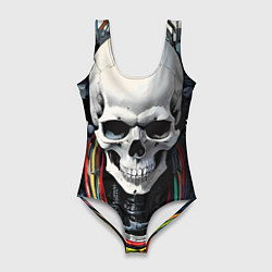 Купальник-боди 3D женский Cool cyber skull - ai art fantasy, цвет: 3D-принт