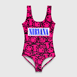 Купальник-боди 3D женский Nirvana pink logo, цвет: 3D-принт