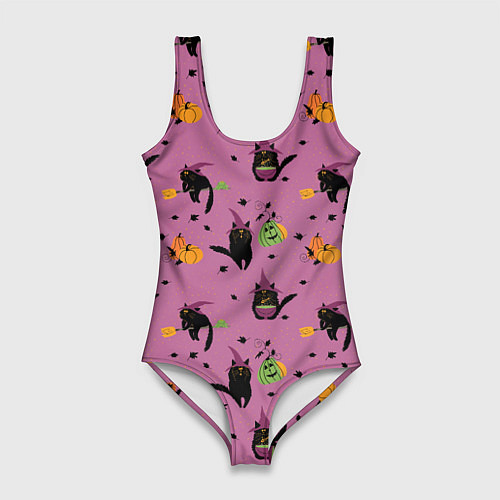 Женский купальник-боди Хэллоуин и кот ведьмы / 3D-принт – фото 1