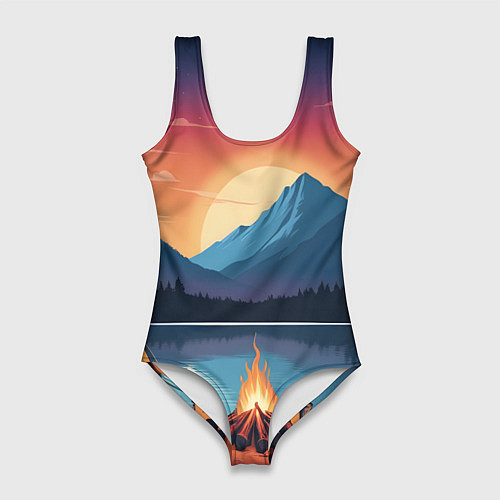 Женский купальник-боди В лесу с палаткой / 3D-принт – фото 1