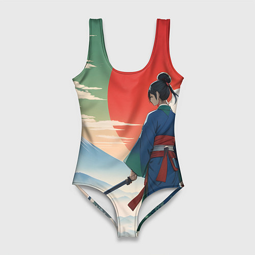 Женский купальник-боди Самурай на ярком красивом фоне / 3D-принт – фото 1