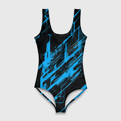 Женский купальник-боди Blue stripes on a black background / 3D-принт – фото 1