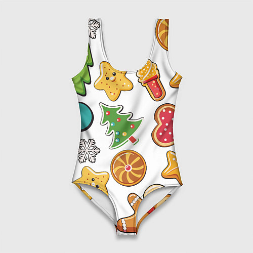 Женский купальник-боди Новогодние сладости / 3D-принт – фото 1