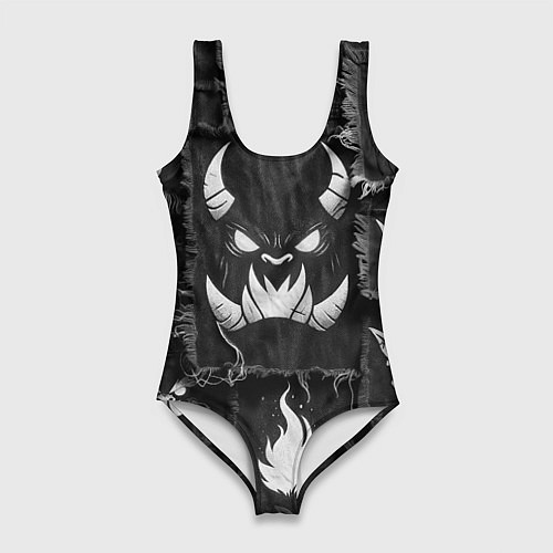 Женский купальник-боди Монстр на джинсах пэчворк / 3D-принт – фото 1