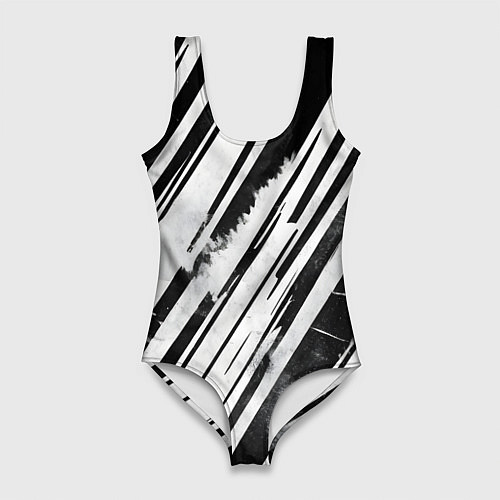 Женский купальник-боди Платиновые и черные полосы / 3D-принт – фото 1