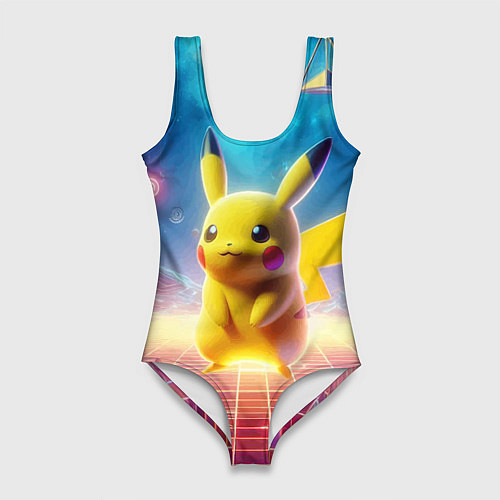 Женский купальник-боди Funny Pikachu - vaporwave / 3D-принт – фото 1