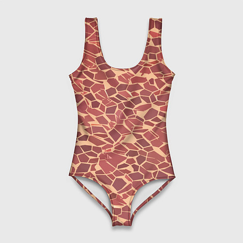 Женский купальник-боди Тёмно красные плитки на бежевом фоне / 3D-принт – фото 1