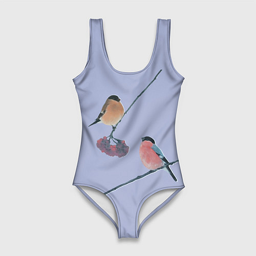 Женский купальник-боди Снегири на ветке / 3D-принт – фото 1