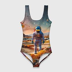 Женский купальник-боди Космонавт на красочной планете
