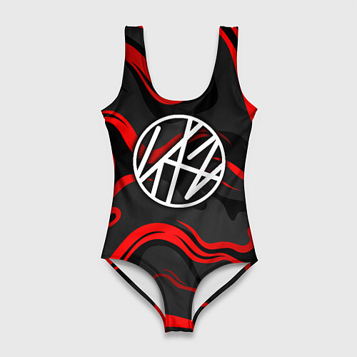 Женский купальник-боди Stray kids - красные полосы / 3D-принт – фото 1