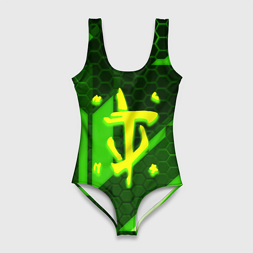 Женский купальник-боди Doom geometry green / 3D-принт – фото 1