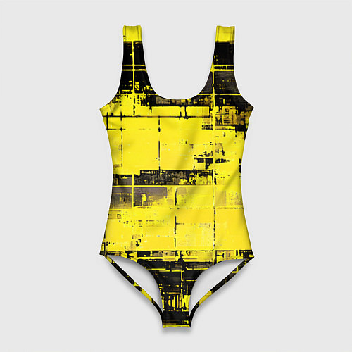 Женский купальник-боди Чёрно-жёлтый техно-паттерн / 3D-принт – фото 1