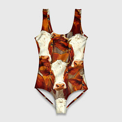 Купальник-боди 3D женский Рыжие коровки, цвет: 3D-принт