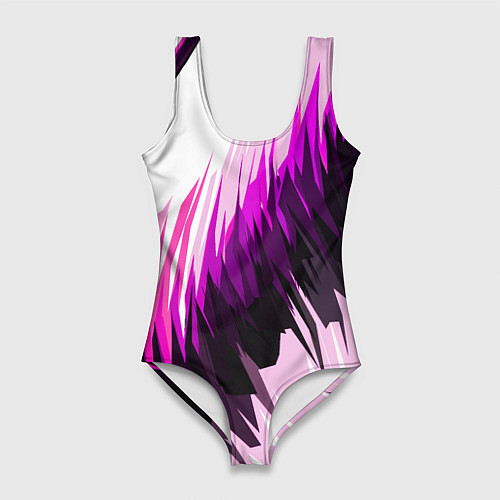 Женский купальник-боди Чёрно-розовые острые полосы на белом фоне / 3D-принт – фото 1