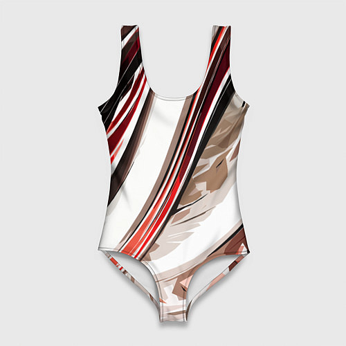 Женский купальник-боди Волнистая бело-красная абстракция / 3D-принт – фото 1