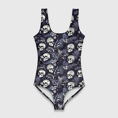 Женский купальник-боди Черепа и ветви пальмы / 3D-принт – фото 1