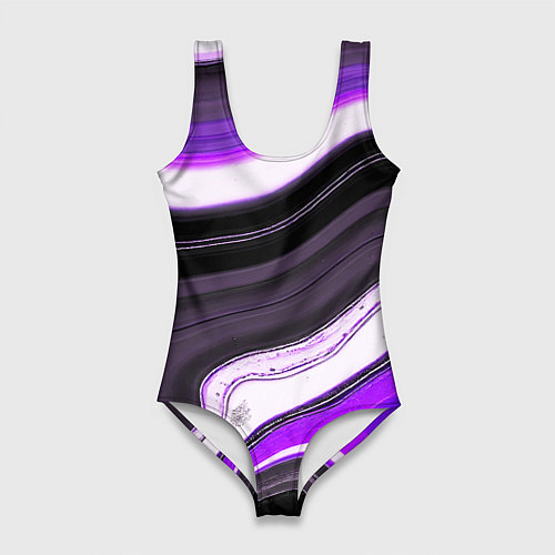 Женский купальник-боди Волнистые горизонтальные чёрно-фиолетовые полосы н / 3D-принт – фото 1