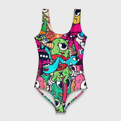 Женский купальник-боди Color doodle monsters / 3D-принт – фото 1