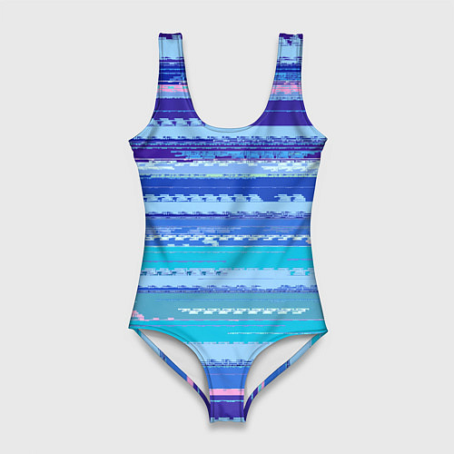 Женский купальник-боди Морской сине-голубой абстрактные полосы / 3D-принт – фото 1