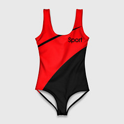 Купальник-боди 3D женский Sport красно-чёрный, цвет: 3D-принт
