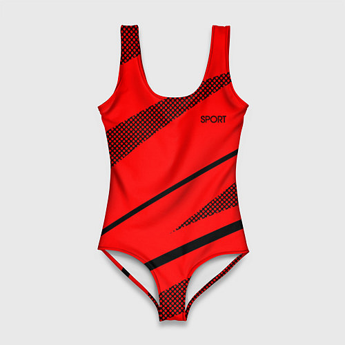 Женский купальник-боди Sport красный с чёрным полосами / 3D-принт – фото 1