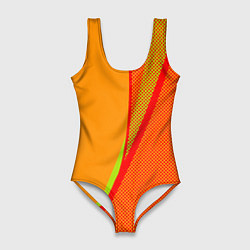 Купальник-боди 3D женский Оранжевый с красным абстрактный с текстурой, цвет: 3D-принт
