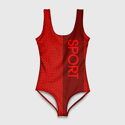Купальник-боди 3D женский Sport красный текстурный с полосой, цвет: 3D-принт
