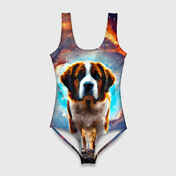 Женский купальник-боди Сенбернар в космосе