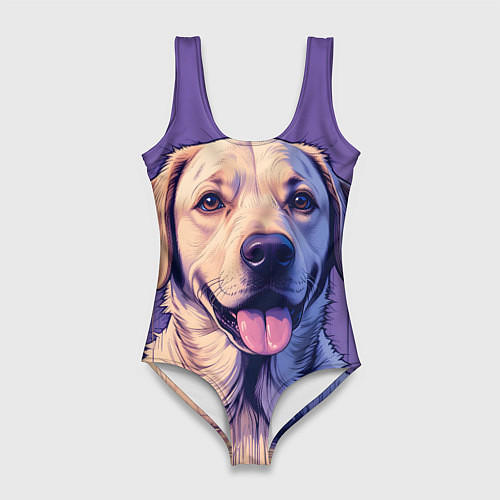 Женский купальник-боди Лабрадор на фиолетовом фоне / 3D-принт – фото 1
