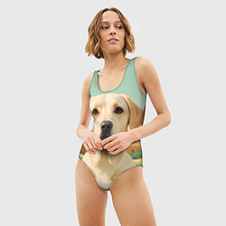 Купальник-боди 3D женский Лабрадор на фоне пальм, цвет: 3D-принт — фото 2