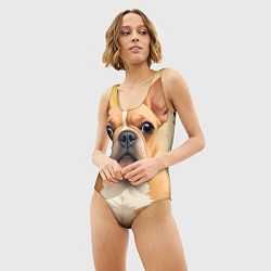 Купальник-боди 3D женский Бульдог и пальмы, цвет: 3D-принт — фото 2