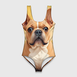 Купальник-боди 3D женский Бульдог и пальмы, цвет: 3D-принт