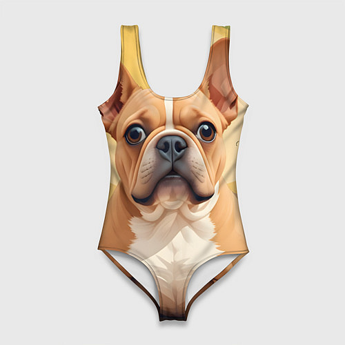 Женский купальник-боди Бульдог и пальмы / 3D-принт – фото 1