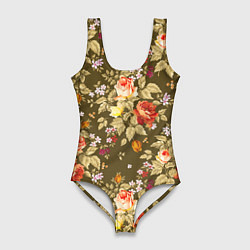 Купальник-боди 3D женский Розы садовые и цветы полевые, цвет: 3D-принт