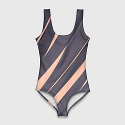 Купальник-боди 3D женский Перламутровый серый полосы, цвет: 3D-принт