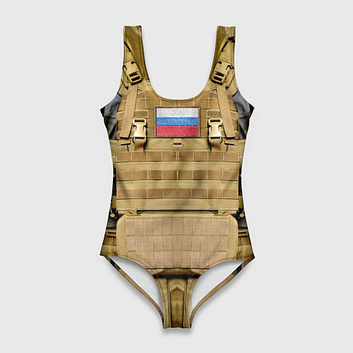 Женский купальник-боди Бронежилет цвета хаки армия России / 3D-принт – фото 1