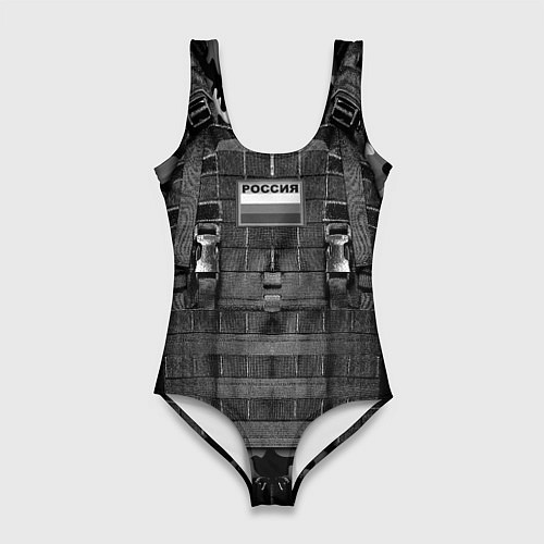 Женский купальник-боди Бронежилет - черный камуфляж / 3D-принт – фото 1