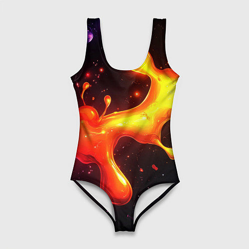 Женский купальник-боди Радужные кляксы на черном фоне / 3D-принт – фото 1